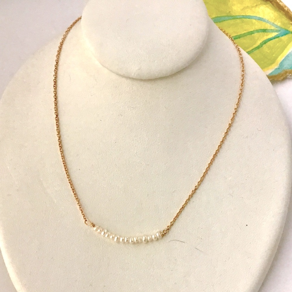 NWT 18ky yellow gold vermeil pearl necklace 16” delicate laying piece